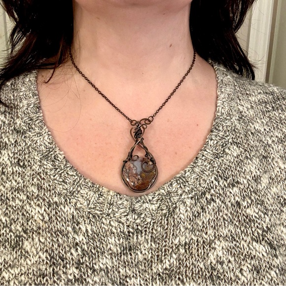 Copper Statement Necklace featuring Moss Agate - Picture 4 of 11